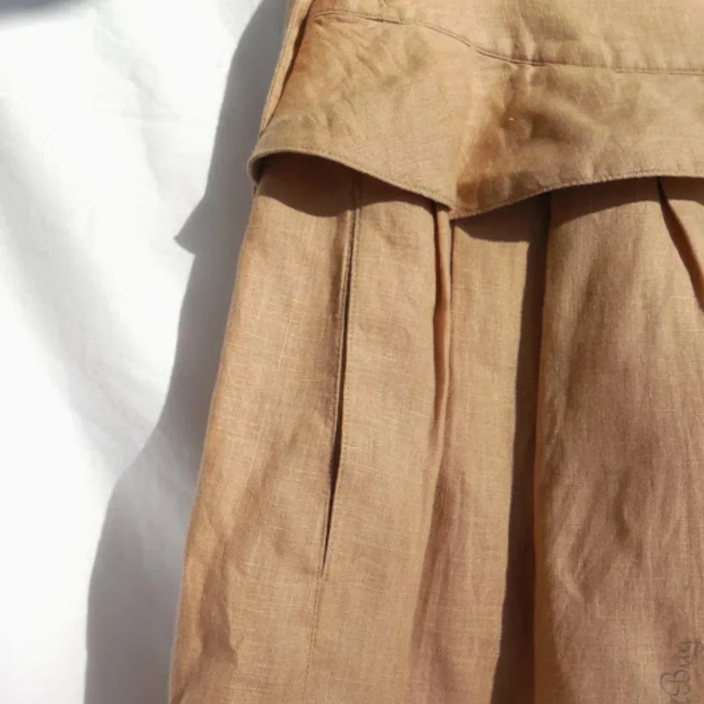 Calypso St. Barth Linen Khaki Wrap Peplum Skirt M - Picture 5 of 7
